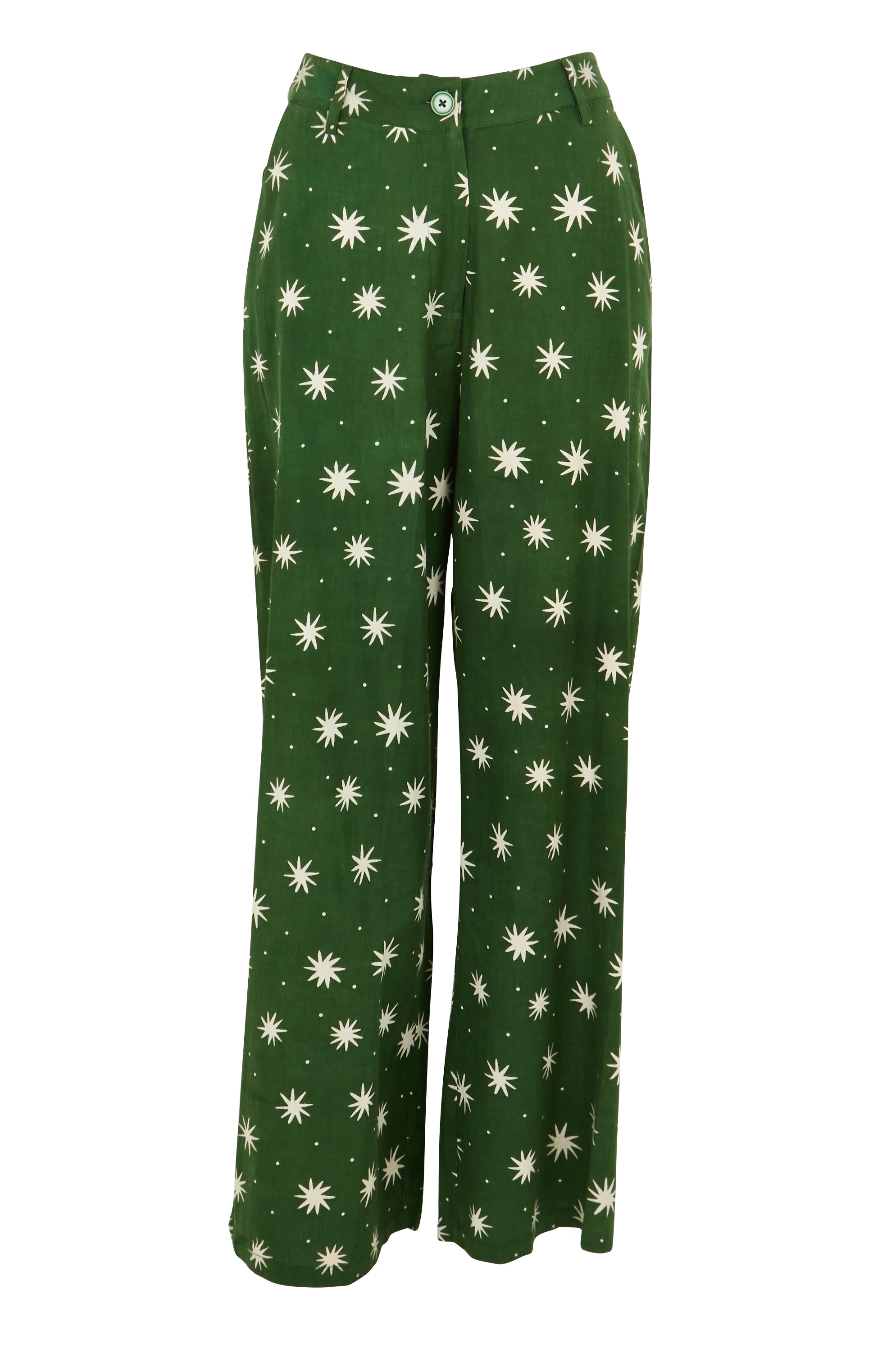 Product shot of the Patricia Cotton Pant in colour Nightsky (Green), from the front