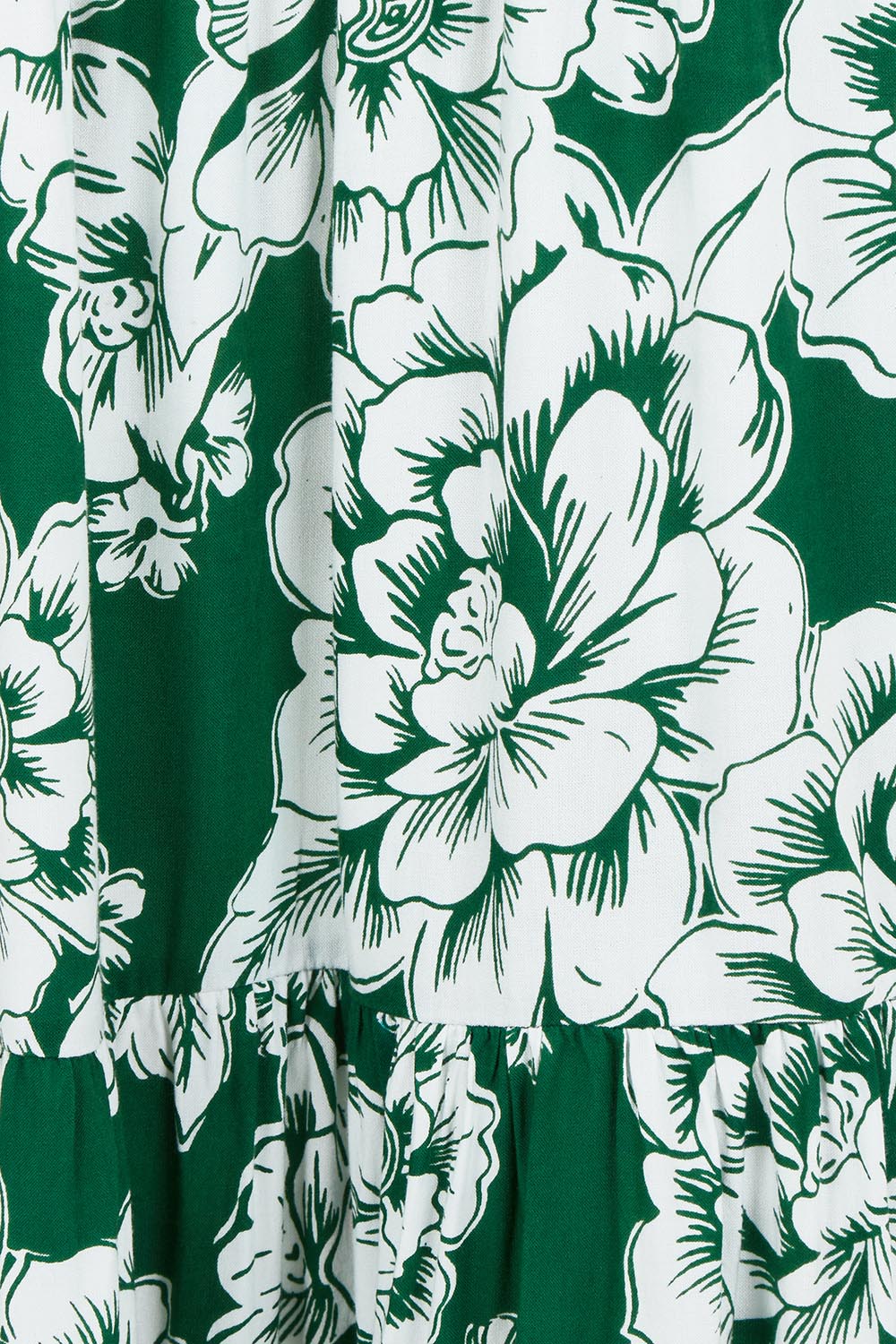 Product shot of the Ella Tiered Skirt in colour Blooming (Green), detail