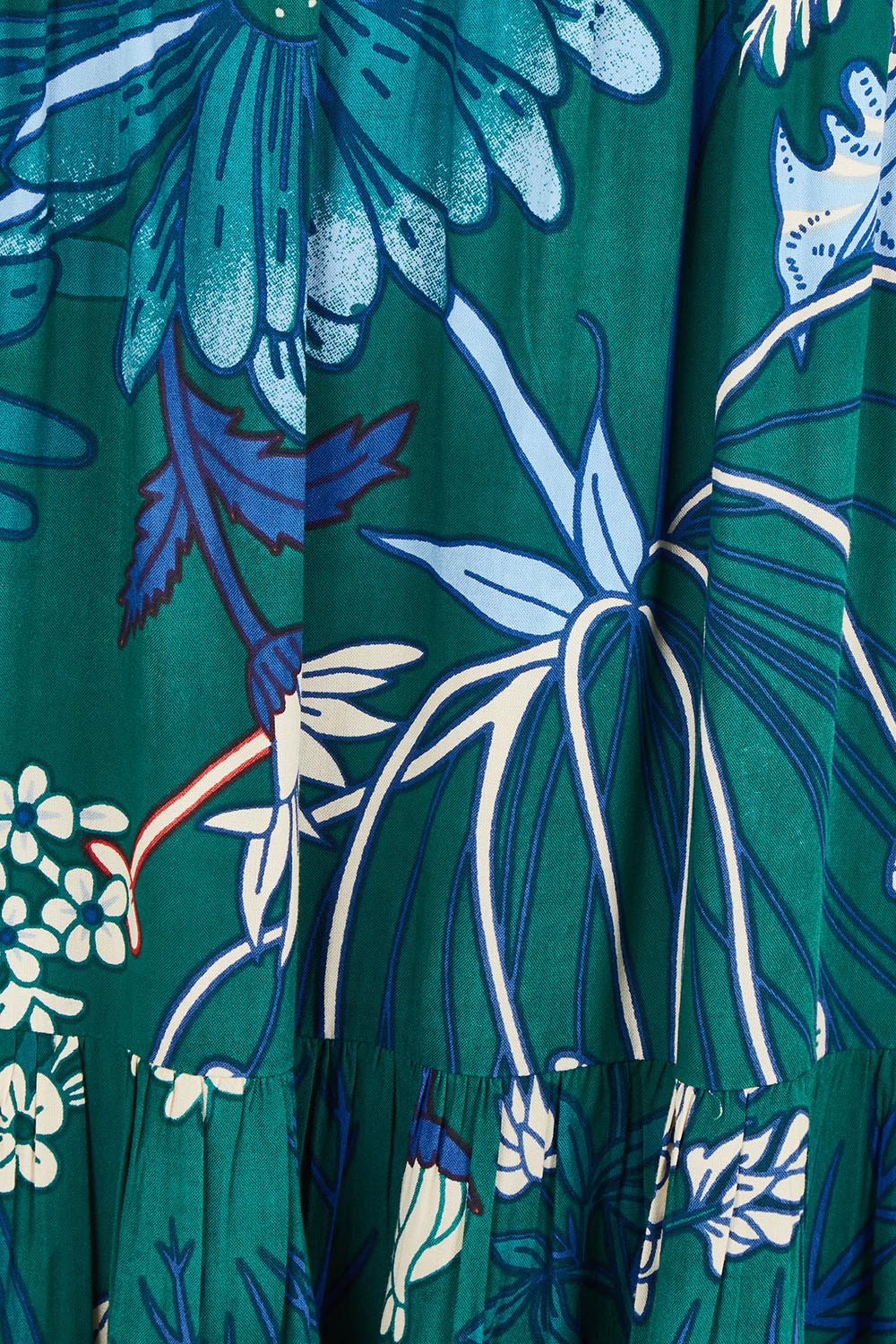 Product shot of the Ella Tiered Skirt in colour Deepgreen (Green), detail