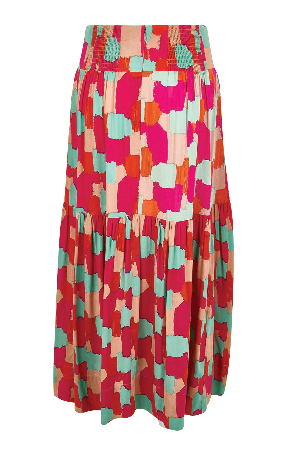 Product shot of the Ella Tiered Skirt – Paintbrush in colour Paintbrush, from the back
