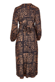 Product shot of the Derek Wrap Midi Dress in colour Labyrinth (Blue), from the back