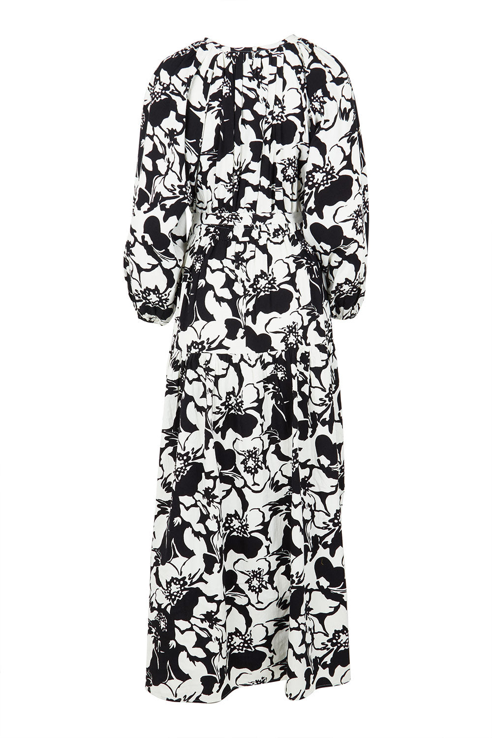 Product shot of the Ruth Cotton Maxi Dress in colour Windfleur (Black), from the back