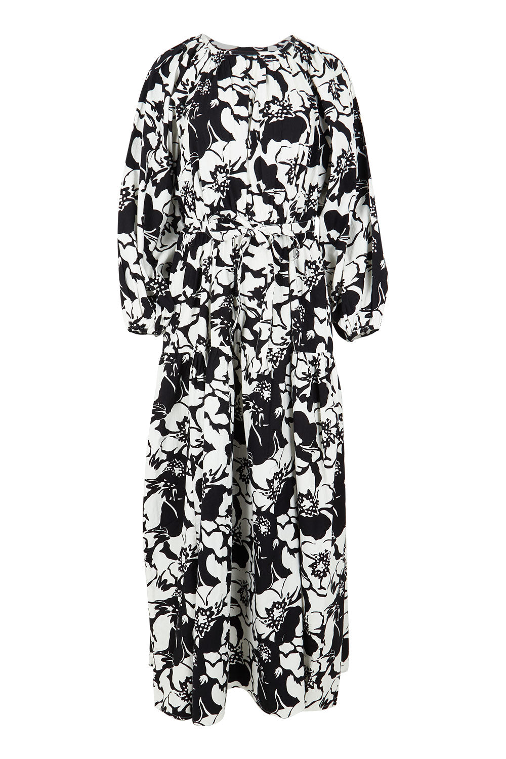 Product shot of the Ruth Cotton Maxi Dress in colour Windfleur (Black), from the front
