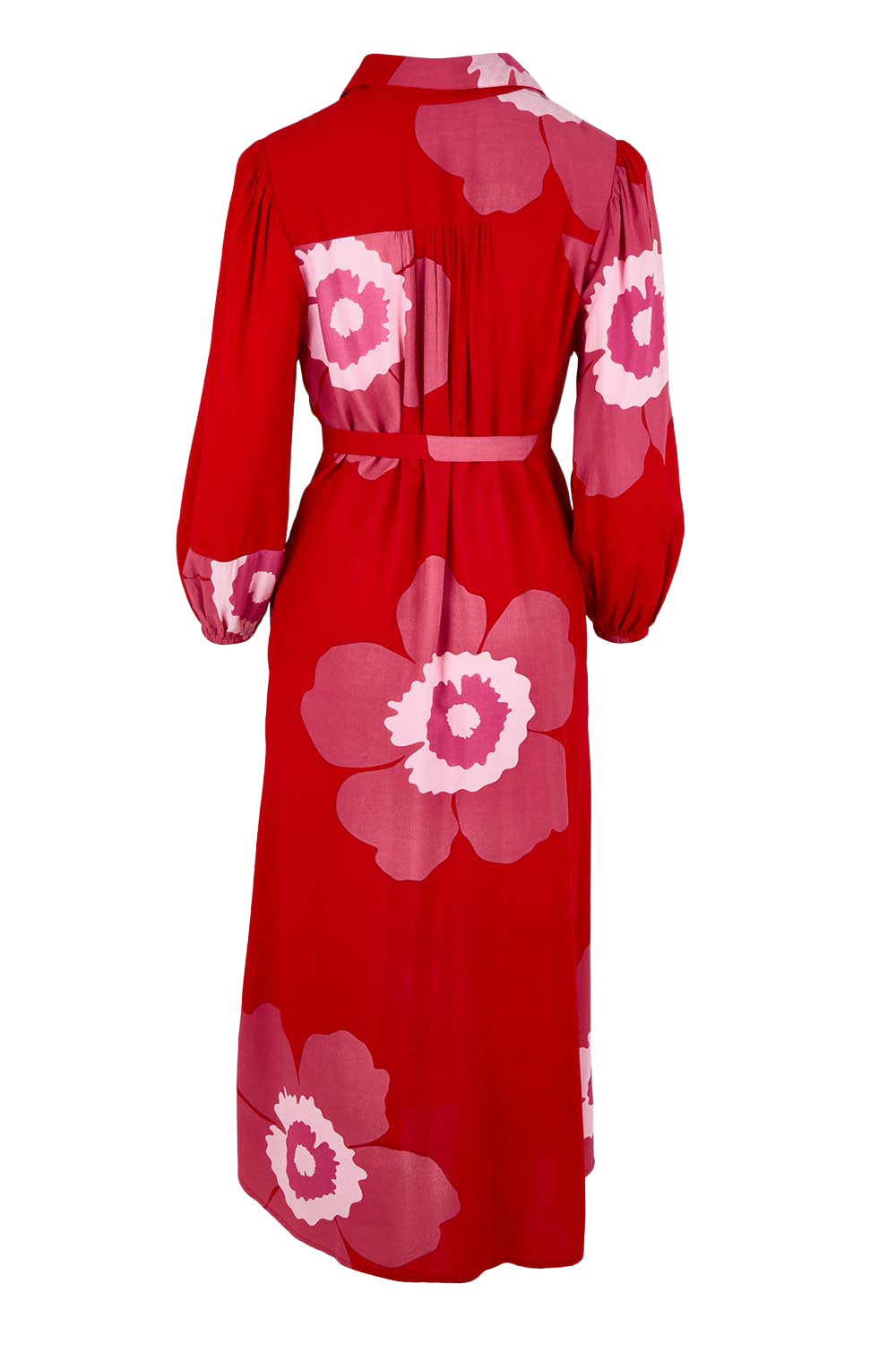 Product shot of the Leah Midi Shirt Dress in colour Boldred (Red), from the back