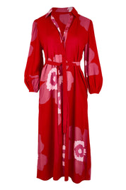Product shot of the Leah Midi Shirt Dress in colour Boldred (Red), from the front