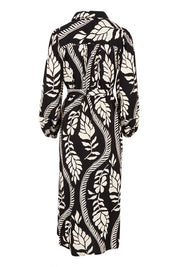 Product shot of the Leah Midi Shirt Dress in colour Blkvine (Black), from the back