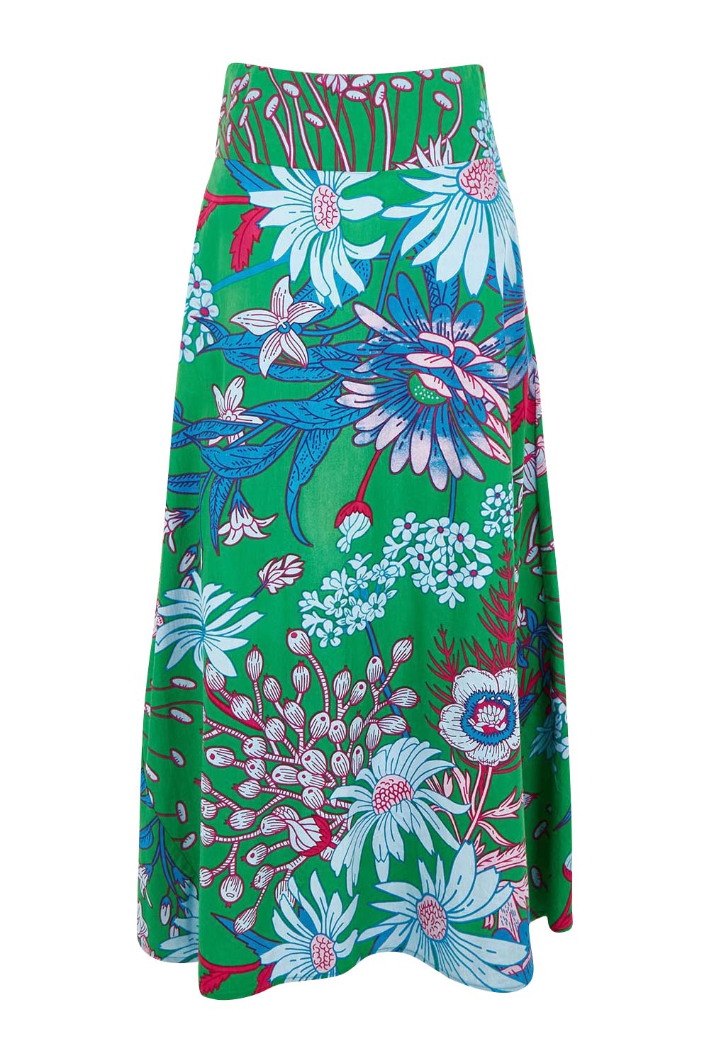 Product shot of the Rosemary Cotton Maxi Skirt in colour Greengard (Green), from the front