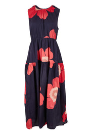 Product shot of the Riley Cotton Maxi Dress in colour Boldflower (Blue), from the front