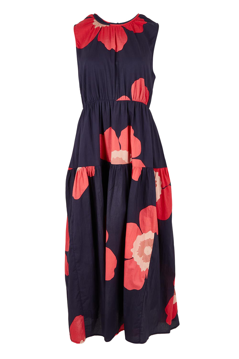Product shot of the Riley Cotton Maxi Dress in colour Boldflower (Blue), from the front