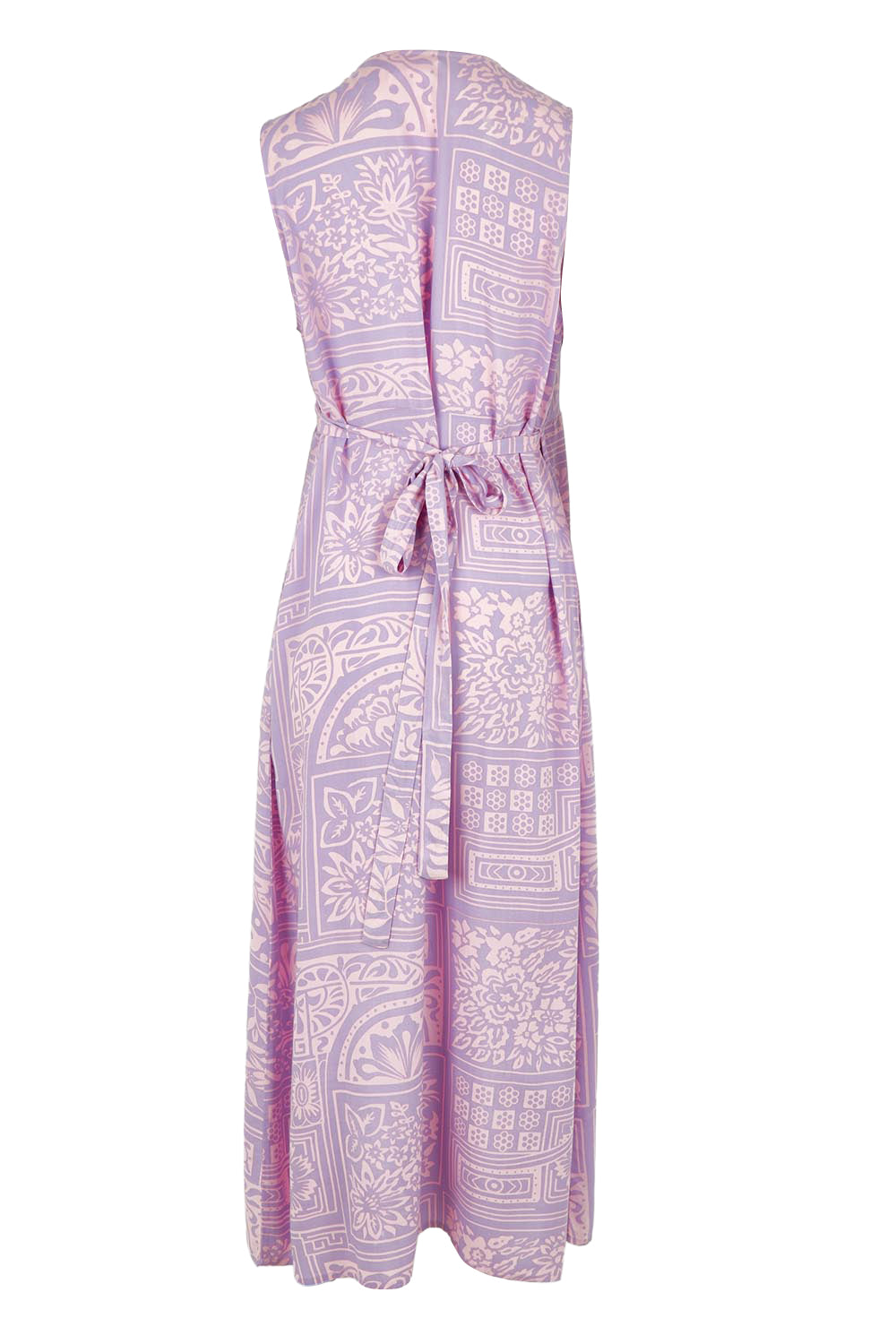 Product shot of the Georgina Wrap Dress in colour Labyrinth (Purple), from the back