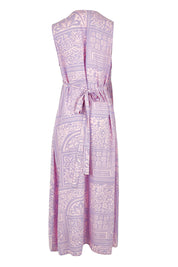 Product shot of the Georgina Wrap Dress in colour Labyrinth (Purple), from the back