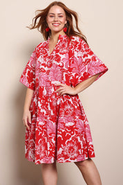 Model Georgiel wearing size 10 of the Kathy Cotton Dress – Bloomlet in colour Bloomlet, from the front