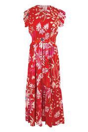 Product shot of the Georgina Cotton Maxi Dress – Redgarden in colour Redgarden, from the front