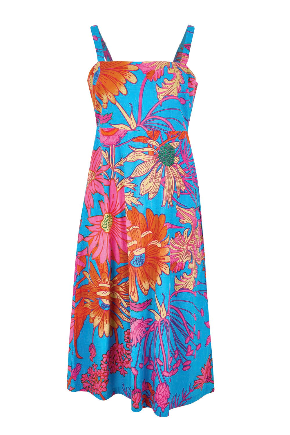 Product shot of the Hilary Cotton Dress – Bluegarden in colour Bluegarden, from the front