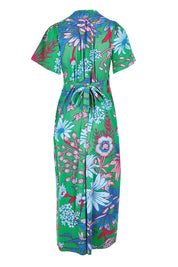 Product shot of the Lilly Cotton Wrap Dress – Greengard in colour Greengard, from the back