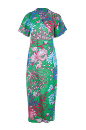 Product shot of the Lilly Cotton Wrap Dress – Greengard in colour Greengard, from the front
