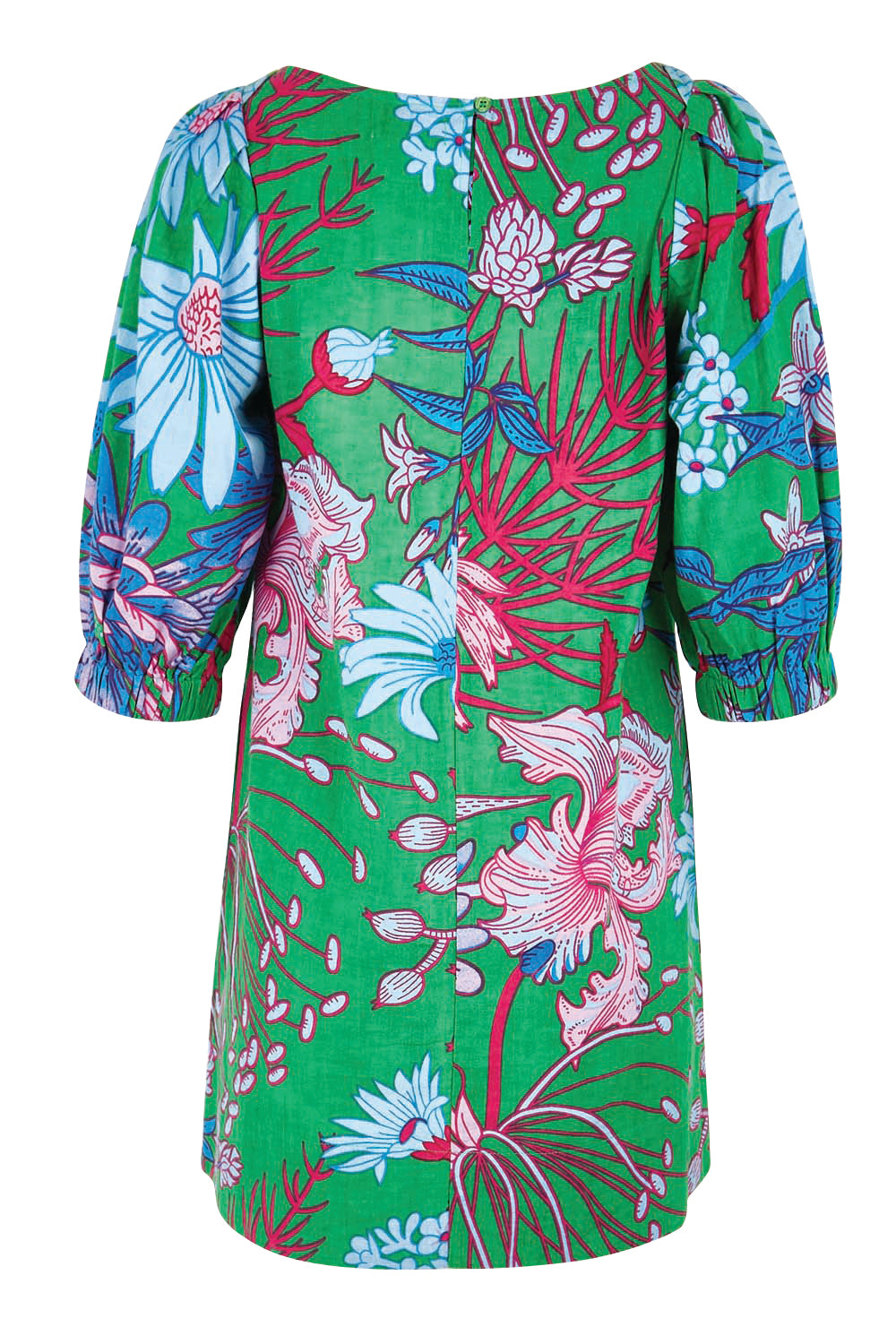 Product shot of the Polly Cotton Shift Dress – Greengard in colour Greengard, from the back
