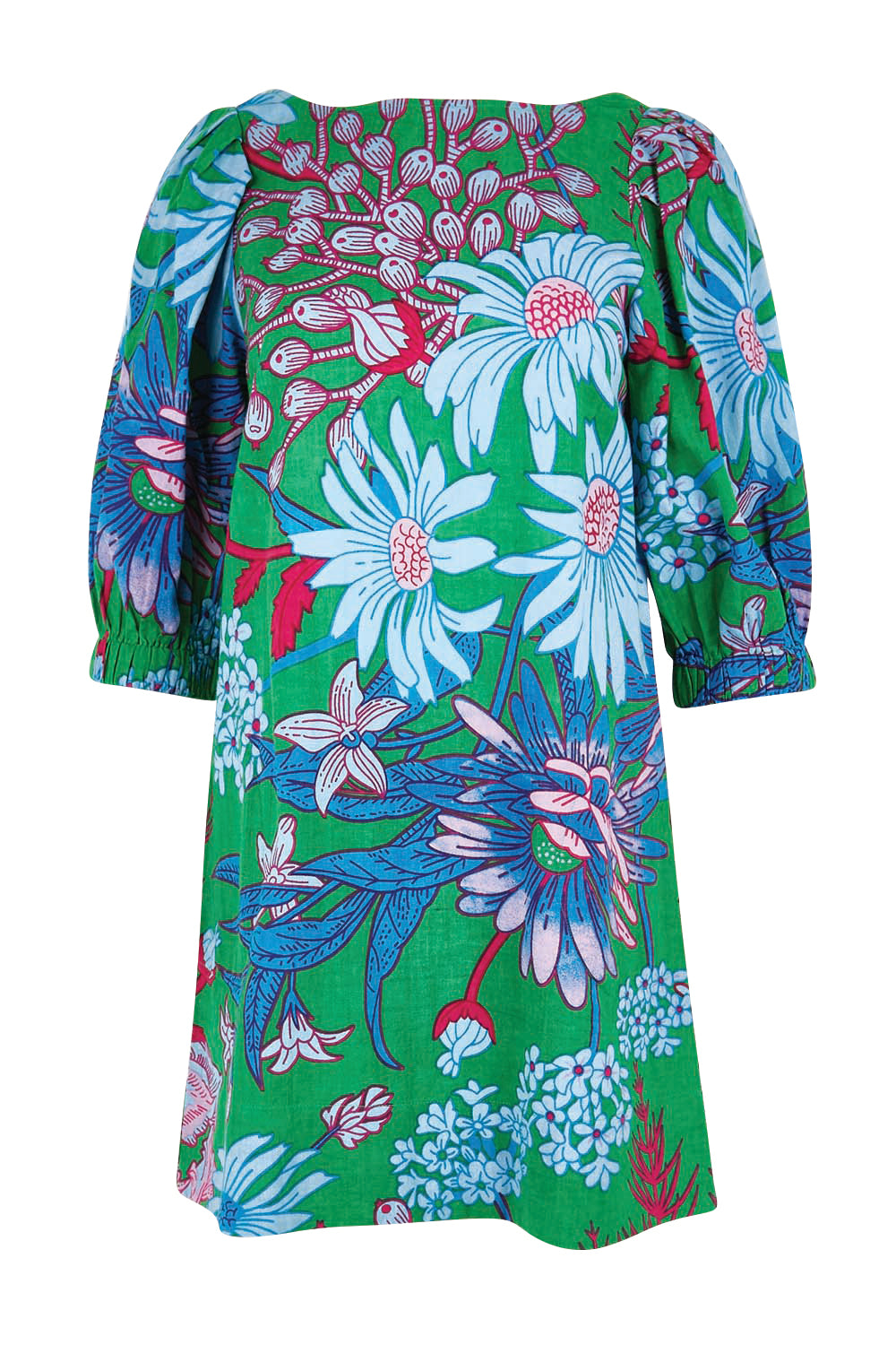 Product shot of the Polly Cotton Shift Dress – Greengard in colour Greengard, from the front