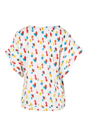 Product shot of the Lola Belle Sleeve Top in colour Speckled (White), from the back