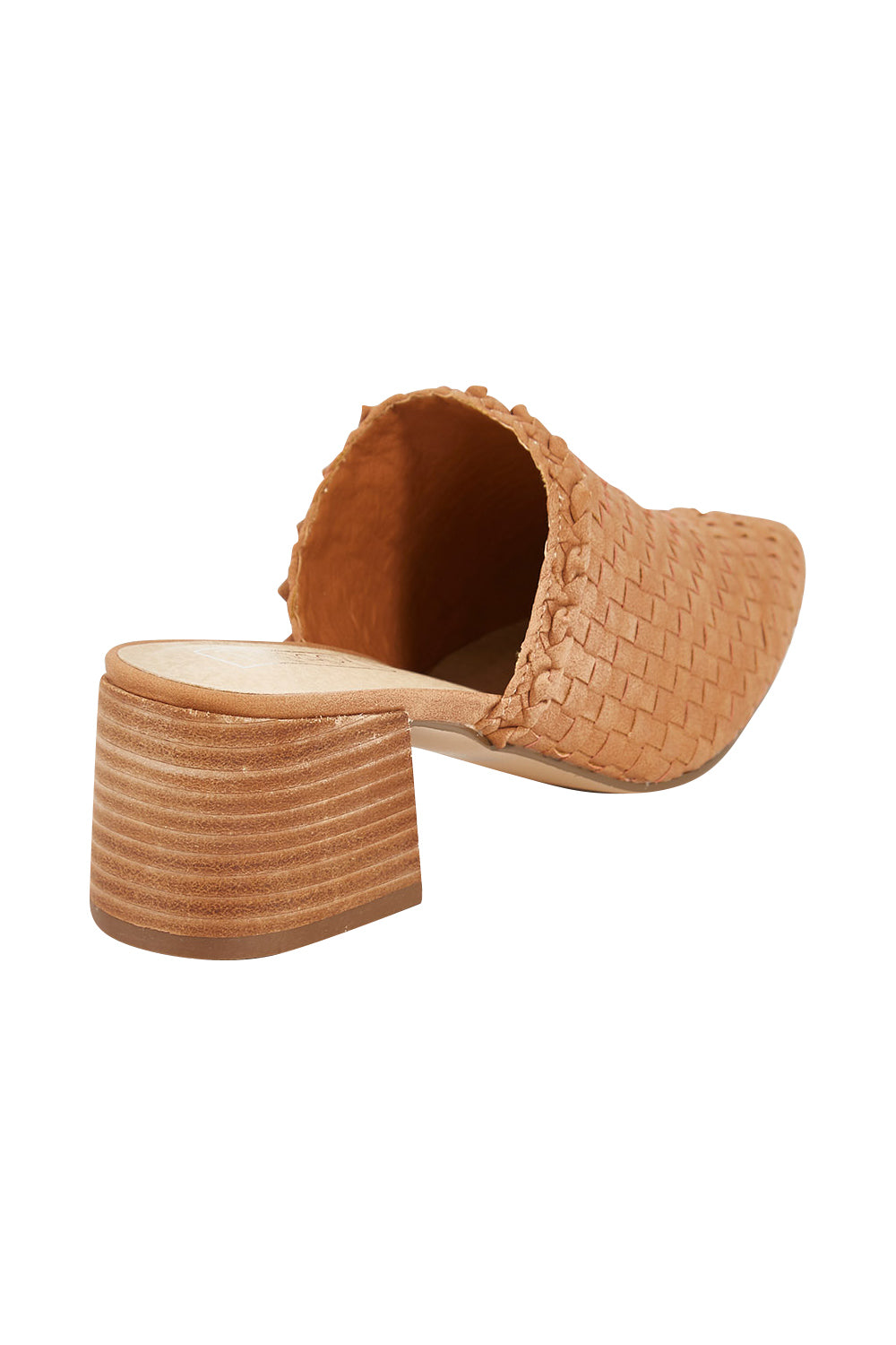 Product shot of the Azure Mule Heel in colour Tan, from the back