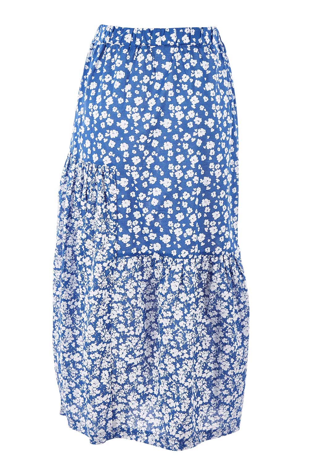 Product shot of the Verronica Organic Cotton Skirt in colour Marine (Blue), from the back