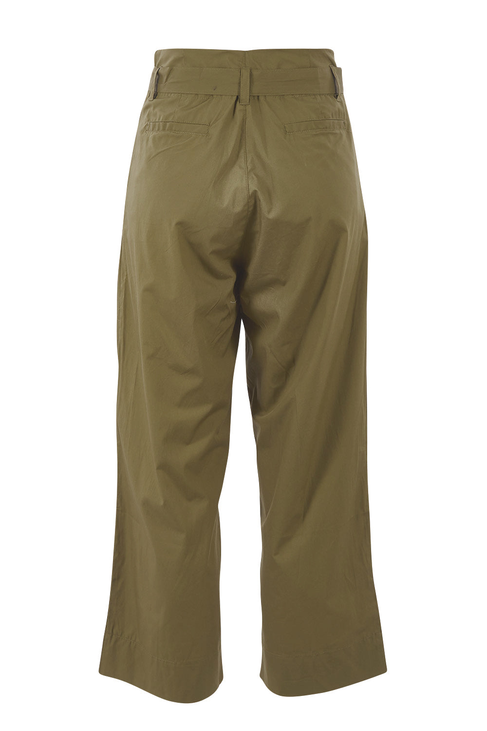 Product shot of the Maddelena Trousers in colour Desert (Green), from the back