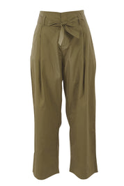 Product shot of the Maddelena Trousers in colour Desert (Green), from the front