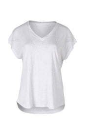 Product shot of The Easy Hemp Vin colourNeck Top - White (White), from the front