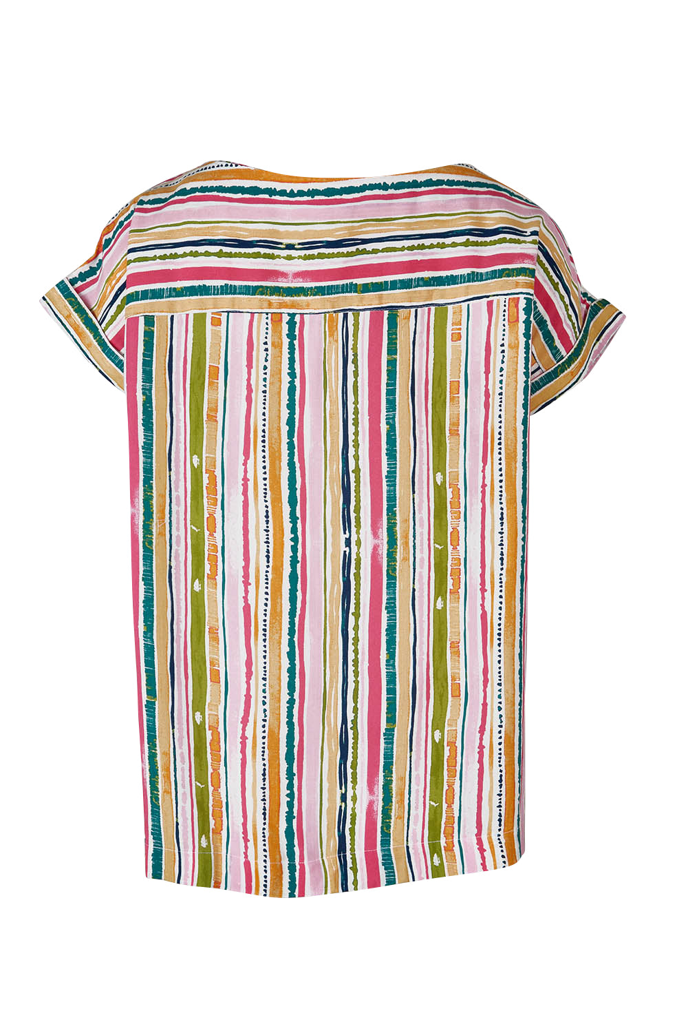 Product shot of the Melinoe Lenzing Ecovero Top in colour Multi (Pink), from the back