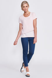 A model wearing the Crop Jean in colour Denim (Black), from the front, showing the whole outfit