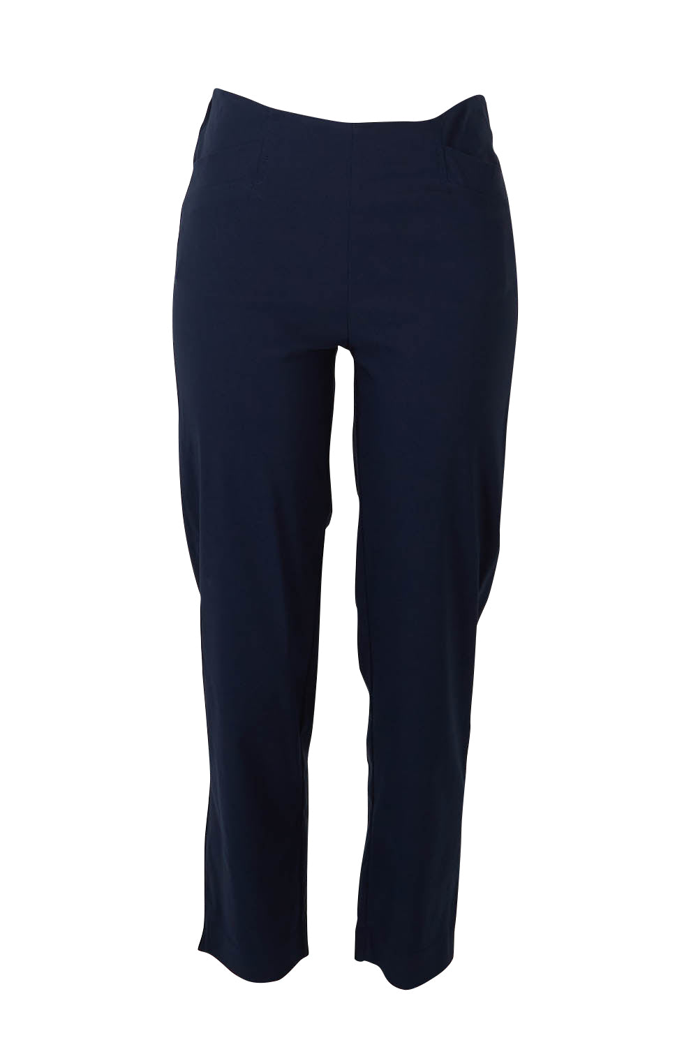 Product shot of the Pull On Pant in colour Navy (Blue), from the front