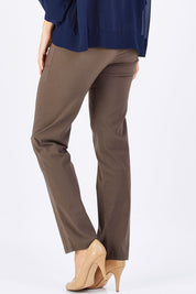 Model Anna wearing size S of the Pull On Pant in colour Taupe, from the back