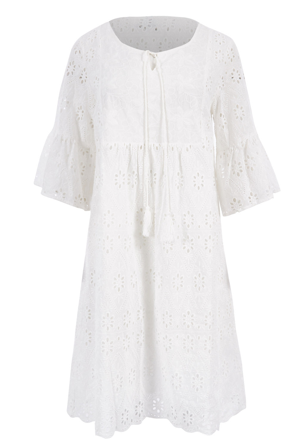 Product shot of the Lace Dress in colour White (White), from the front