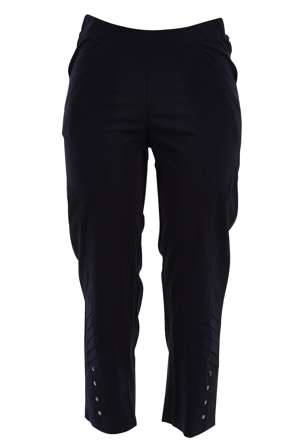 Product shot of the Eyelet Trim Pant in colour Navy (Blue), from the front