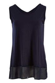 Product shot of the Reversible Scoop/v Neck Tank in colour Navy (Blue), detail