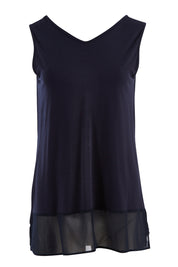 Product shot of the Reversible Scoop/v Neck Tank in colour Navy (Blue), from the front