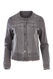 Product shot of the Collarless Jacket in colour Charcoal (Grey), from the front