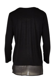Product shot of the L/S Georgette Hem Top in colour Black (Black), from the back