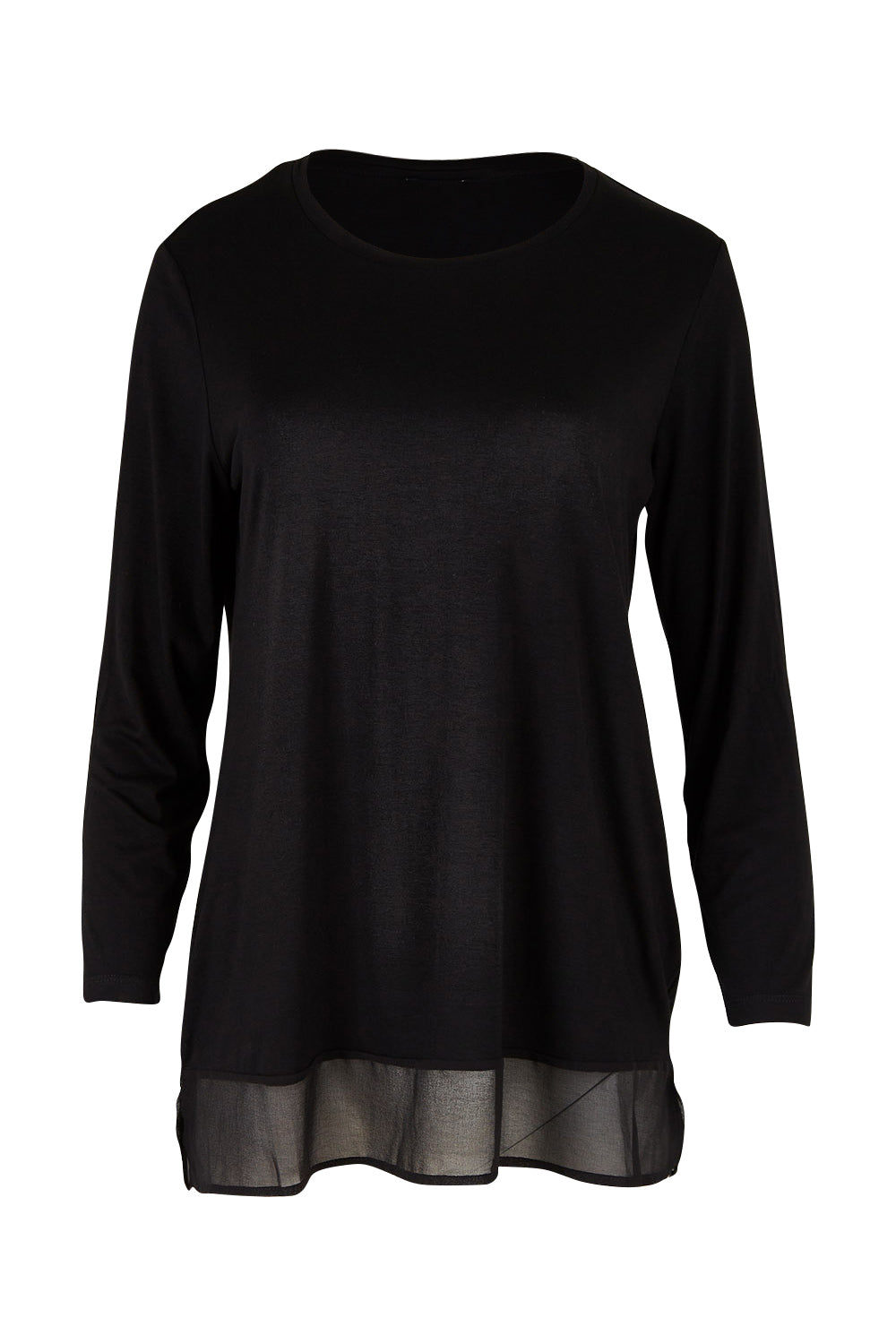 Product shot of the L/S Georgette Hem Top in colour Black (Black), from the front
