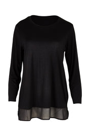 Product shot of the L/S Georgette Hem Top in colour Black (Black), from the front
