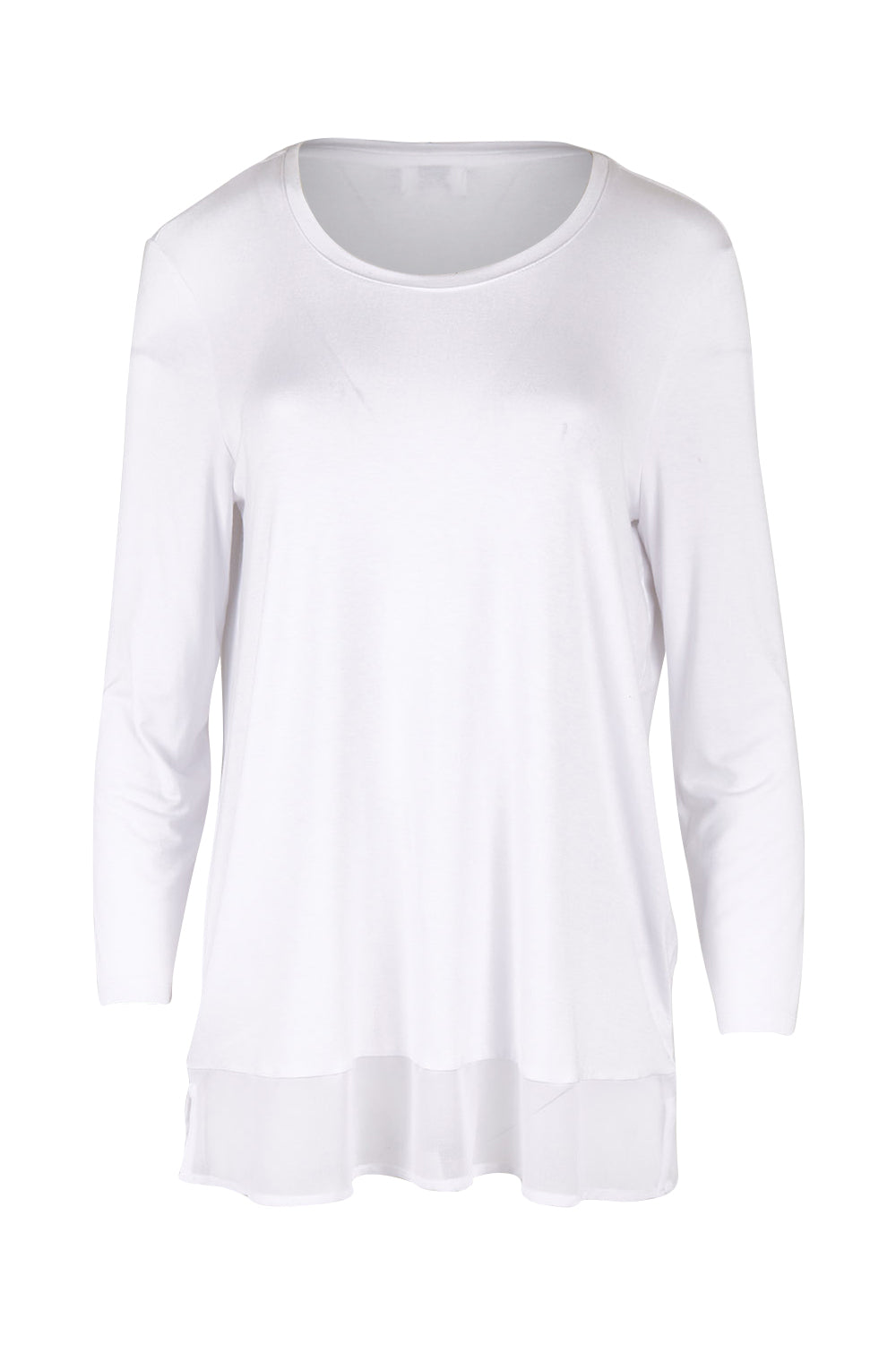 Product shot of the L/S Georgette Hem Top in colour White (White), from the front
