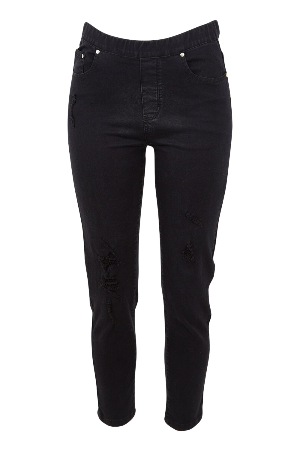 Product shot of the Pull On Ripped Jeans in colour Black (Black), from the front