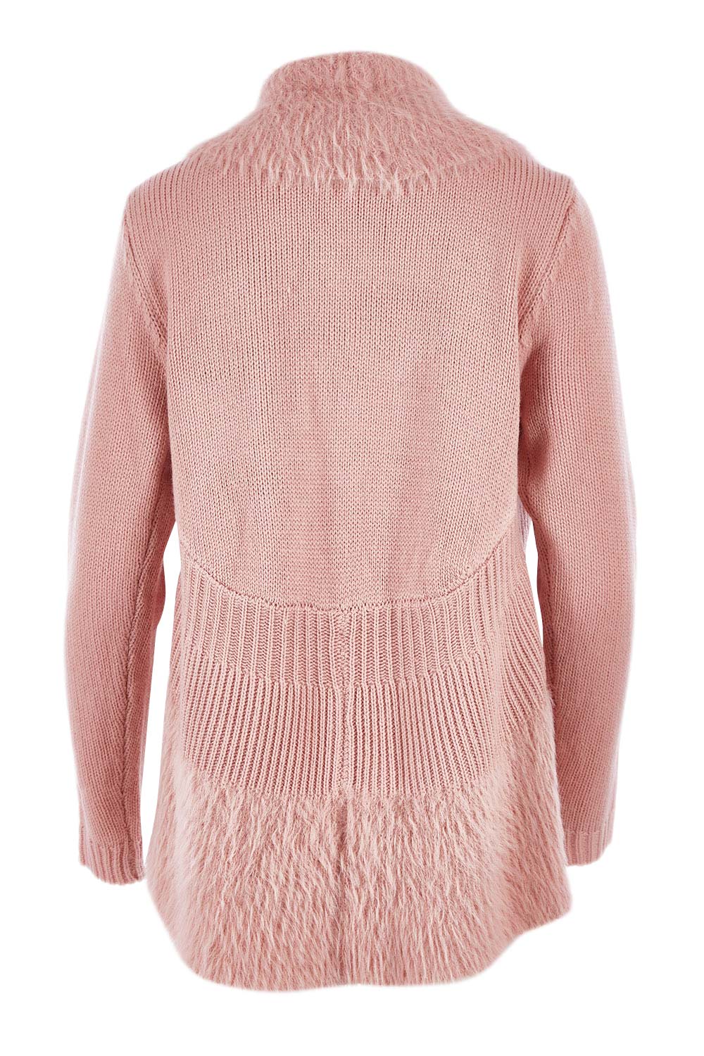 Product shot of the Faux Fur Cardigan in colour Rose (Pink), from the back