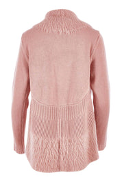 Product shot of the Faux Fur Cardigan in colour Rose (Pink), from the back