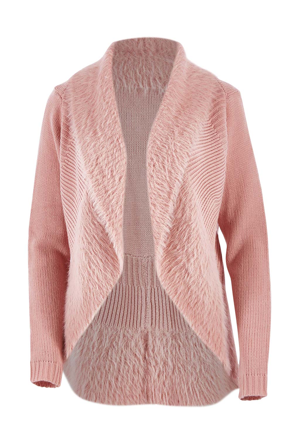 Product shot of the Faux Fur Cardigan in colour Rose (Pink), from the front