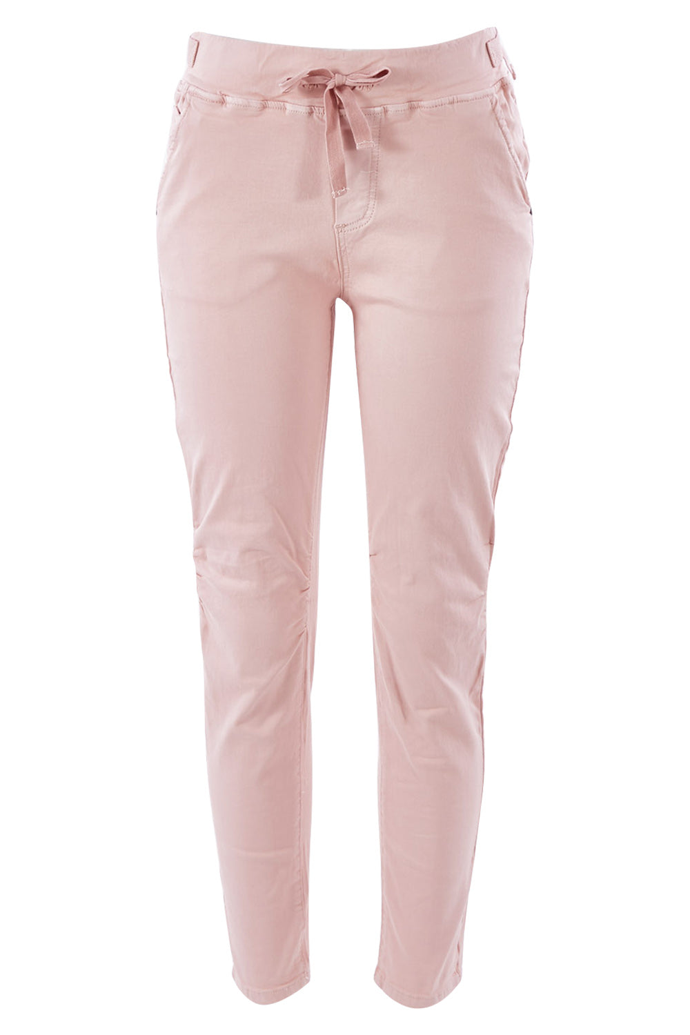 Product shot of the Jogger Jean in colour Pink (Pink), from the front