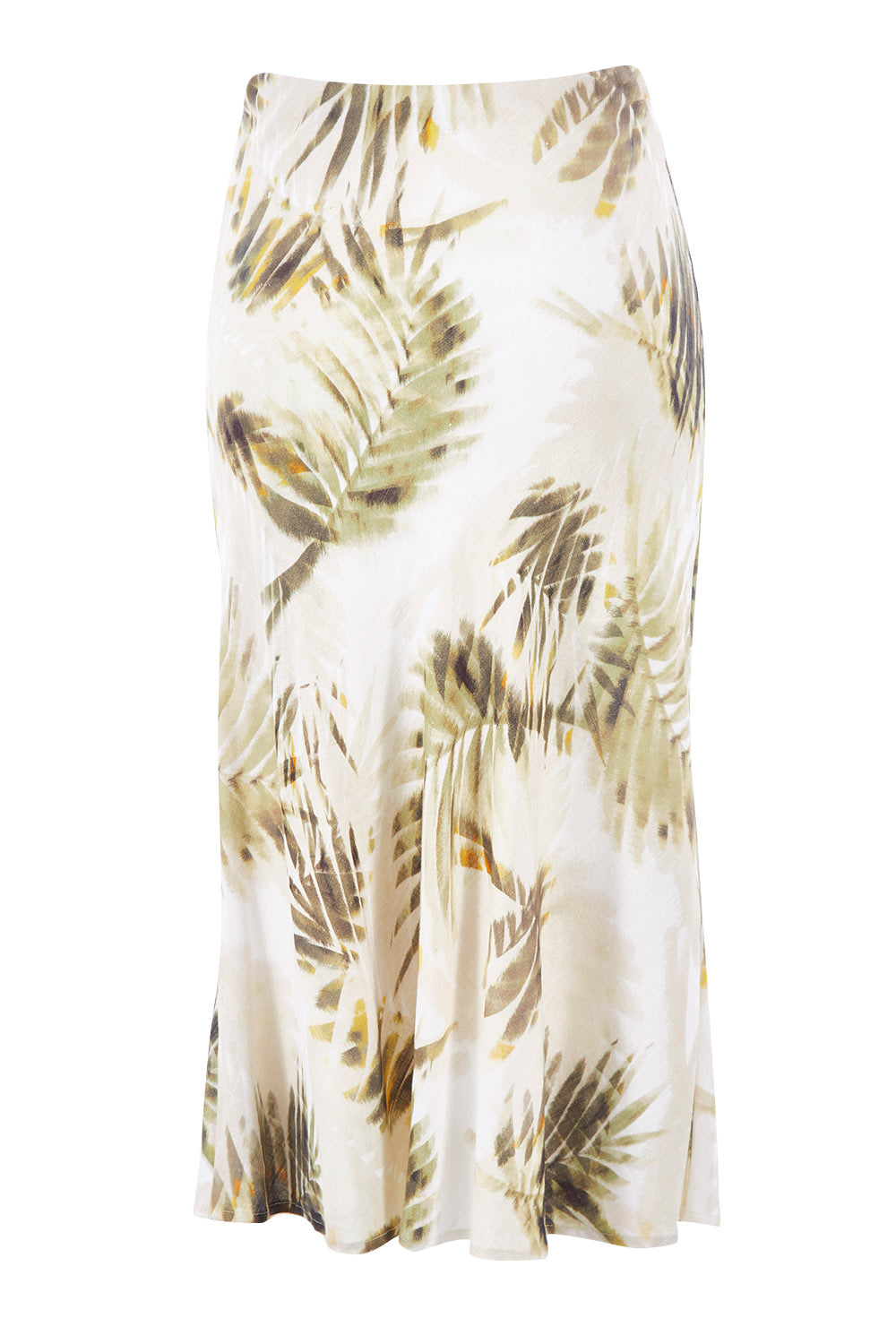 Product shot of the Palm Print Skirt in colour Print (Green), from the back