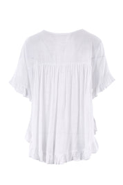 Product shot of the Frill Detail Button Top in colour White (White), from the back