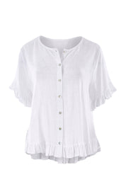Product shot of the Frill Detail Button Top in colour White (White), from the front