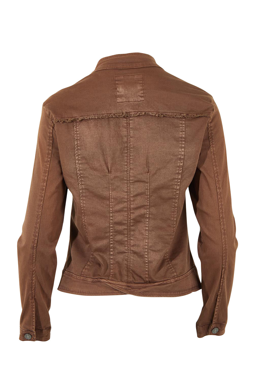 Product shot of the Military Denim Jacket in colour Chocolate, from the back